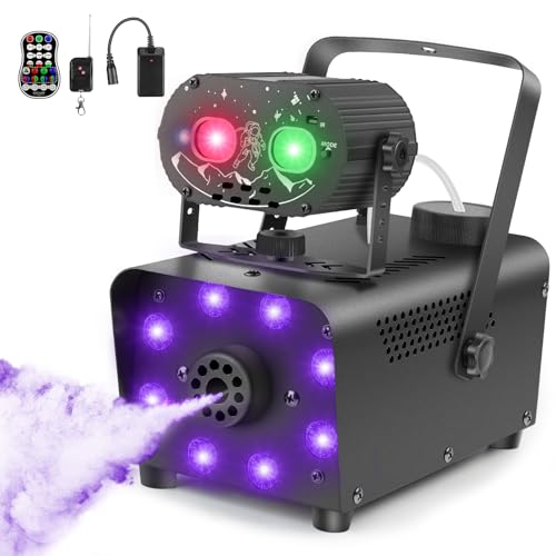 Katomi 500W Nebelmaschine mit Discolicht Partylicht,13 Farbigen 8 LED Licht Smoke Machine mit RGB Effekt,Mini Fog Rauchmaschine mit 2 Funkfernbedienungen für Halloween,Hochzeiten Weihnachten von Katomi