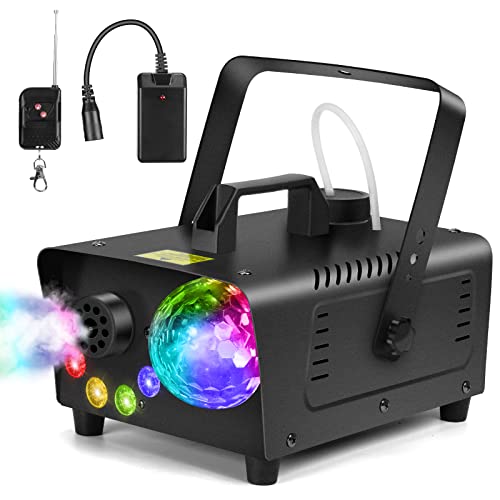 Katomi 800W Nebelmaschine mit Musikgesteuert Discokugel, 4 LED RGB Effekt Licht Smoke Machine,Mini Fog Rauchmaschine mit Funkfernbedienungen für DJ Disco Party,Halloween,Hochzeiten Weihnachten von Katomi