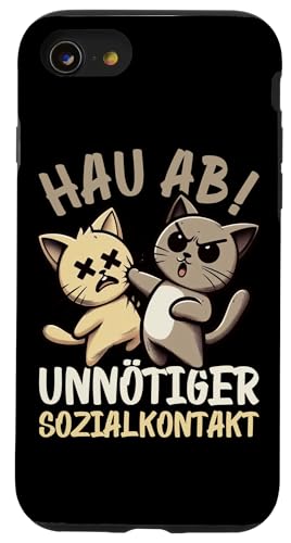 Hau Ab Unnötiger Sozialkontakt Katze Anime Katzenliebhaber Hülle für iPhone SE (2020) / 7 / 8 von Katze Tier Lustiger Sarkasmus Sarkastische Sprüche