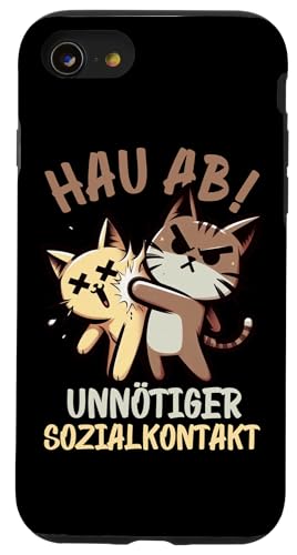 Hau Ab Unnötiger Sozialkontakt Katze Anime Katzenliebhaber Hülle für iPhone SE (2020) / 7 / 8 von Katze Tier Lustiger Sarkasmus Sarkastische Sprüche