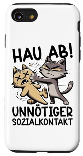 Hau Ab Unnötiger Sozialkontakt Katze Anime Katzenliebhaber Hülle für iPhone SE (2020) / 7 / 8 von Katze Tier Lustiger Sarkasmus Sarkastische Sprüche