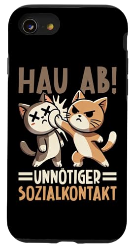 Hau Ab Unnötiger Sozialkontakt Katze Anime Katzenliebhaber Hülle für iPhone SE (2020) / 7 / 8 von Katze Tier Lustiger Sarkasmus Sarkastische Sprüche