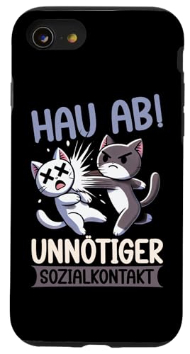 Hau Ab Unnötiger Sozialkontakt Katze Anime Katzenliebhaber Hülle für iPhone SE (2020) / 7 / 8 von Katze Tier Lustiger Sarkasmus Sarkastische Sprüche