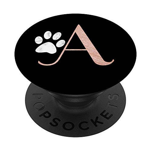 Buchstabe A rosa, weiße Katze, Hunde Pfote, Initiale A PopSockets PopGrip: Ausziehbarer Sockel und Griff für Handys/Tablets mit Tauschbarem Top von Katze und Hund Pfote Monogramm