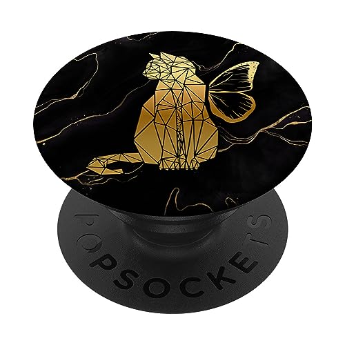 Katzenfigur, Schmetterling, goldene Farbe PopSockets mit austauschbarem PopGrip von Katzen-Designs von Content Design Studio