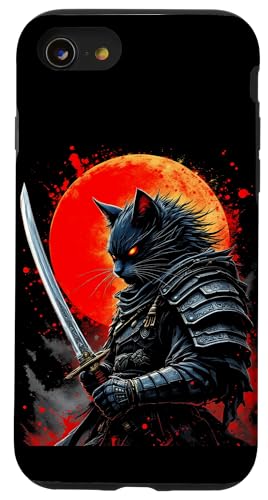 Katzen Krieger Samurai Samurai Mond Hülle für iPhone SE (2020) / 7 / 8 von Katzen Krieger Samurai Samurai Mond Designs