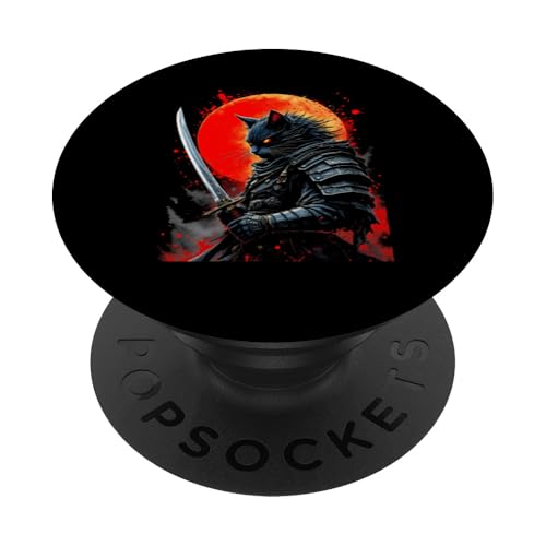 Katzen Krieger Samurai Samurai Mond PopSockets Klebender PopGrip von Katzen Krieger Samurai Samurai Mond Designs