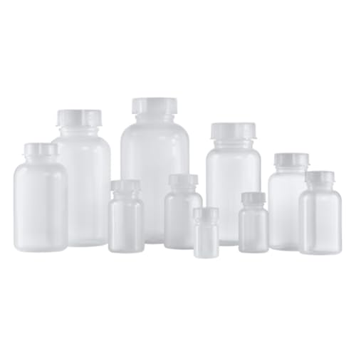 Kautex Serie 303 Polypropylen Weithalsflasche mit Deckel und Blau Graduierung, Autoklavierbar, 100mL Kapazität, Natur von Kautex