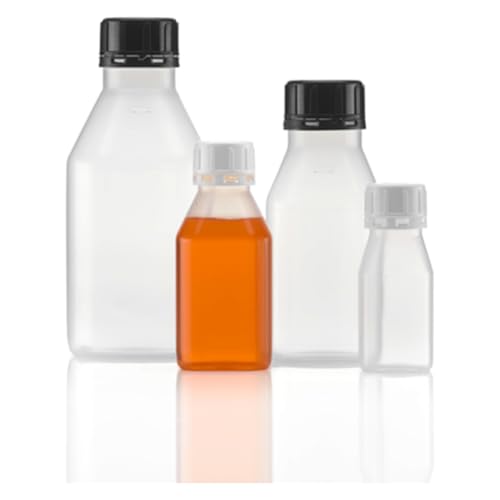 Kautex Serie 310 Polypropylen ClearGrip Vierkantig Enghalsflaschen ohne Verschluss, 250mL Kapazität, Klarsichtig, 247 Stück von Kautex