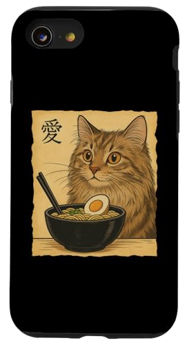Cute Maine Coon Cat Eating Ramen Noodles Japanese Hülle für iPhone SE (2020) / 7 / 8 von Kawaii Cat Eating Ramen Noodles Apparel