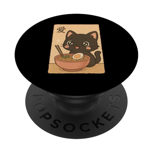 Kawaii Black Cat Eating Ramen Noodles Japanese PopSockets Klebender PopGrip Kawaii Black Cat Eating Ramen Noodles Japanese PopSockets Klebender PopGrip von Kawaii Cat Eating Ramen Noodles Apparel