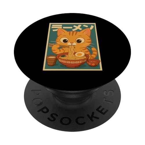 Kawaii Orange Cat Eating Ramen Noodles Japanese PopSockets Klebender PopGrip von Kawaii Cat Eating Ramen Noodles Apparel