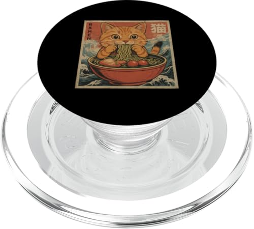 Kawaii Orange Cat Eating Ramen Noodles Japanese PopSockets PopGrip für MagSafe von Kawaii Cat Eating Ramen Noodles Apparel