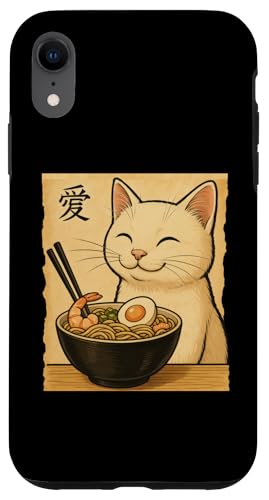 Kawaii White Cat Eating Ramen Noodles Japanese Hülle für iPhone XR von Kawaii Cat Eating Ramen Noodles Apparel