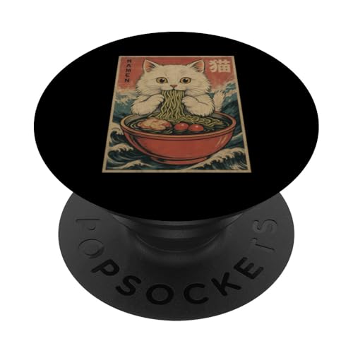 Kawaii White Cat Eating Ramen Noodles Japanese PopSockets Klebender PopGrip Kawaii White Cat Eating Ramen Noodles Japanese PopSockets Klebender PopGrip von Kawaii Cat Eating Ramen Noodles Apparel