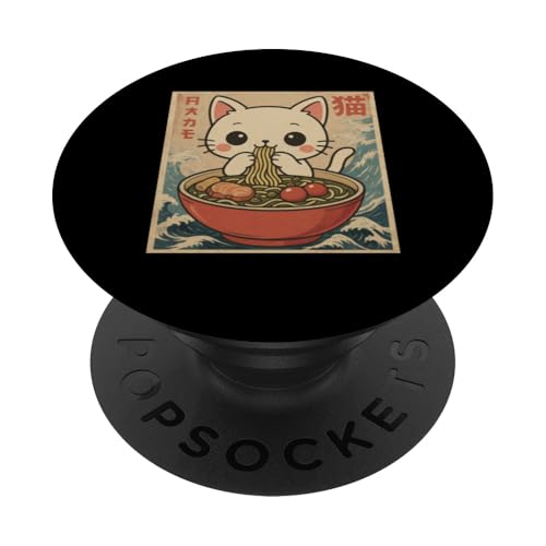 Kawaii White Cat Eating Ramen Noodles Japanese PopSockets Klebender PopGrip Kawaii White Cat Eating Ramen Noodles Japanese PopSockets Klebender PopGrip von Kawaii Cat Eating Ramen Noodles Apparel