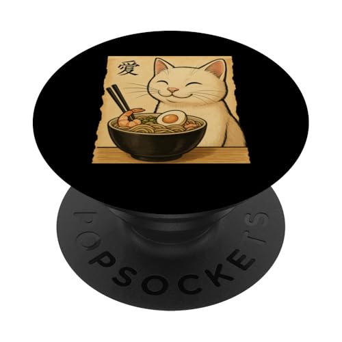 Kawaii White Cat Eating Ramen Noodles Japanese PopSockets Klebender PopGrip Kawaii White Cat Eating Ramen Noodles Japanese PopSockets Klebender PopGrip von Kawaii Cat Eating Ramen Noodles Apparel