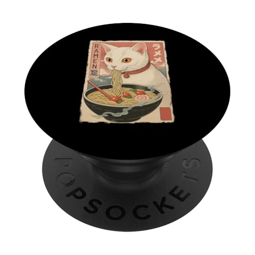 Kawaii White Cat Eating Ramen Noodles Japanese PopSockets Klebender PopGrip Kawaii White Cat Eating Ramen Noodles Japanese PopSockets Klebender PopGrip von Kawaii Cat Eating Ramen Noodles Apparel