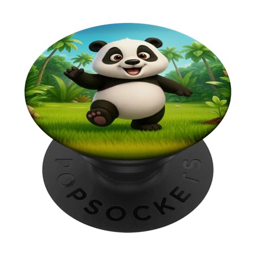 Kawaii Panda Cartoon Fröhlicher Bär im Dschungel PopSockets Klebender PopGrip von Kawaii Jungle Animals