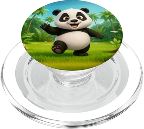 Kawaii Panda Cartoon Fröhlicher Bär im Dschungel PopSockets PopGrip für MagSafe von Kawaii Jungle Animals