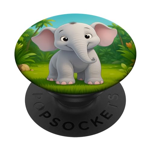 Niedlicher Elefant im Dschungel, lächelnder glücklicher Kawaii-Elefant PopSockets Klebender PopGrip von Kawaii Jungle Animals