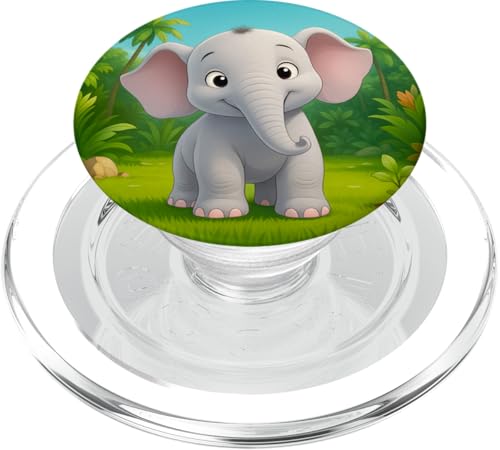 Niedlicher Elefant im Dschungel, lächelnder glücklicher Kawaii-Elefant PopSockets PopGrip für MagSafe von Kawaii Jungle Animals