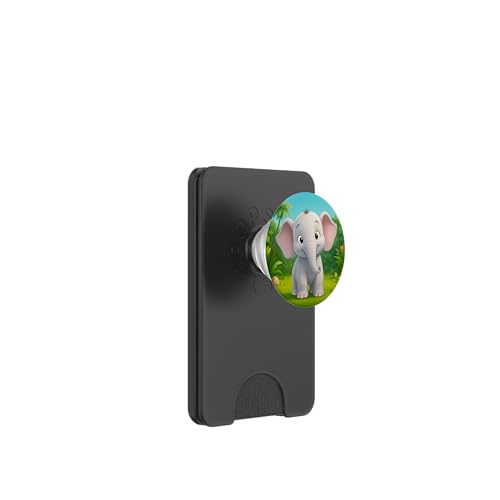 Niedlicher Elefant im Dschungel, lächelnder glücklicher Kawaii-Elefant PopSockets PopWallet für MagSafe von Kawaii Jungle Animals