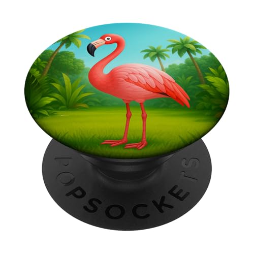 Niedlicher Flamingo im Dschungel Cartoon Kawaii Flamingo PopSockets Klebender PopGrip von Kawaii Jungle Animals