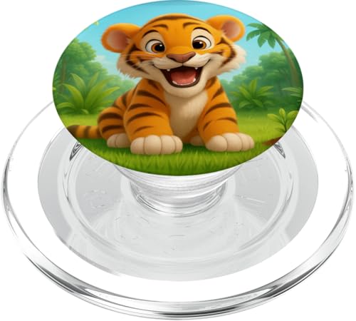 Niedlicher Tiger im Dschungel Kawaii Tiger lächelt glücklich PopSockets PopGrip für MagSafe von Kawaii Jungle Animals