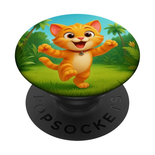 Niedliches Kätzchen im Dschungel Cartoon Happy Kawaii Katze PopSockets Klebender PopGrip von Kawaii Jungle Animals