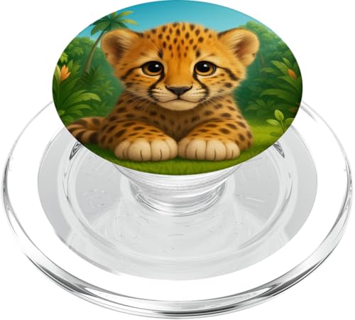 Niedliches Leopardenjunges im Dschungel Kawaii Leopard PopSockets PopGrip für MagSafe von Kawaii Jungle Animals
