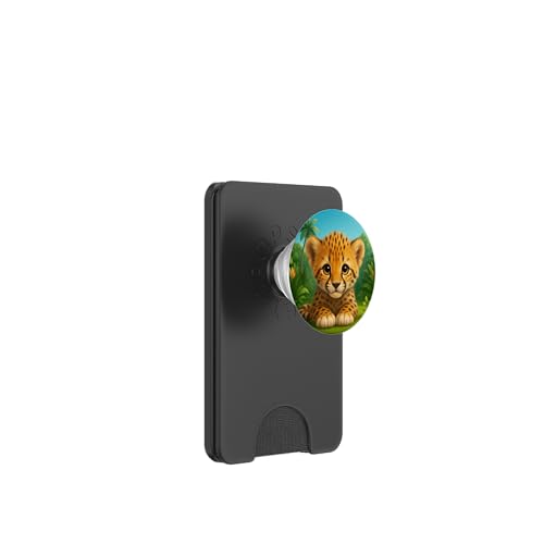 Niedliches Leopardenjunges im Dschungel Kawaii Leopard PopSockets PopWallet für MagSafe von Kawaii Jungle Animals
