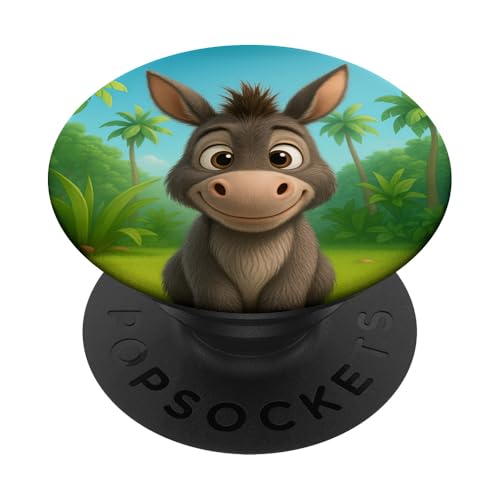 Süßer Esel im Dschungel Happy Kawaii lächelnder Esel PopSockets Klebender PopGrip von Kawaii Jungle Animals