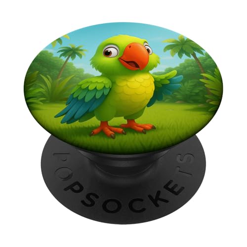 Süßer Papagei im Dschungel Happy Kawaii lächelnder Papagei PopSockets Klebender PopGrip von Kawaii Jungle Animals