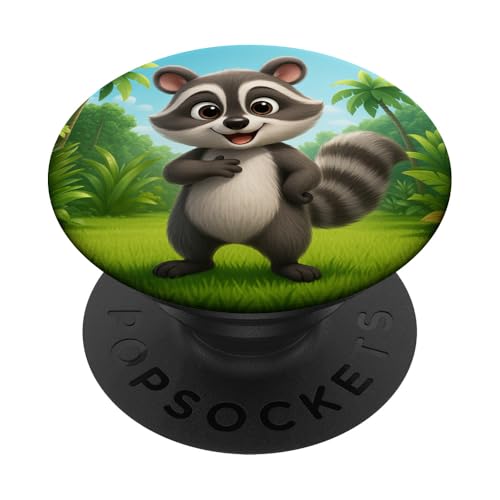 Süßer Waschbär im Dschungel lächelnder glücklicher Kawaii Waschbär PopSockets Klebender PopGrip Süßer Waschbär im Dschungel lächelnder glücklicher Kawaii Waschbär PopSockets Klebender PopGrip von Kawaii Jungle Animals