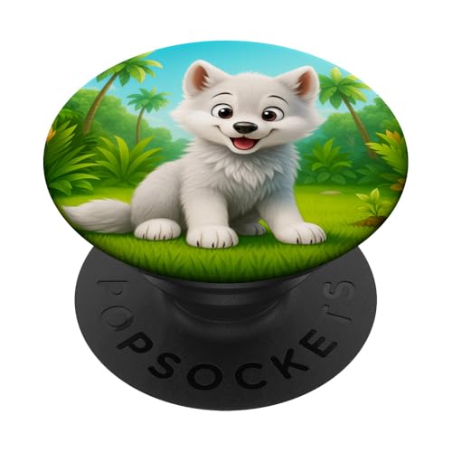 Süßer Wolf im Dschungel, lächelnd, glücklicher Kawaii-Wolf PopSockets Klebender PopGrip von Kawaii Jungle Animals