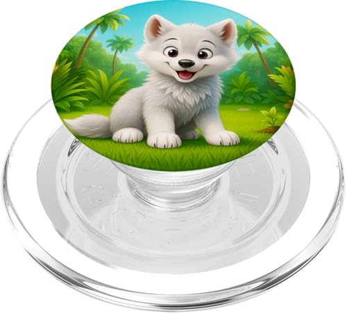 Süßer Wolf im Dschungel, lächelnd, glücklicher Kawaii-Wolf PopSockets PopGrip für MagSafe von Kawaii Jungle Animals