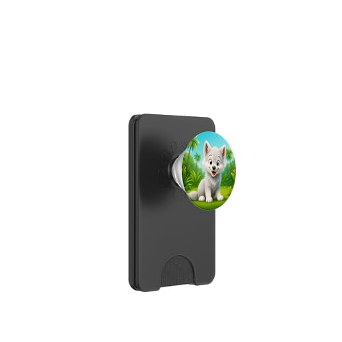 Süßer Wolf im Dschungel, lächelnd, glücklicher Kawaii-Wolf PopSockets PopWallet für MagSafe von Kawaii Jungle Animals