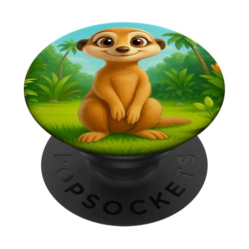 Süßes Erdmännchen im Dschungel lächelndes Kawaii-Erdmännchen PopSockets Klebender PopGrip von Kawaii Jungle Animals