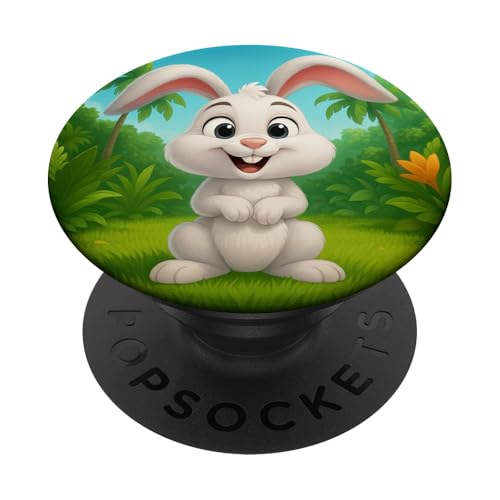 Süßes Kaninchen im Dschungel, lächelnd, glückliches Kawaii-Hase PopSockets Klebender PopGrip von Kawaii Jungle Animals