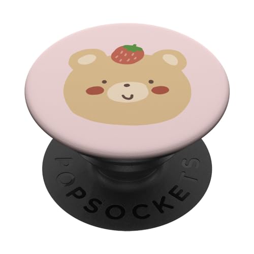 Funny Strawberry Bear Cute Kawaii Aesthetic PopSockets PopGrip: Ausziehbarer Sockel und Griff für Handys/Tablets mit Tauschbarem Top PopSockets Klebender PopGrip von Kawaii Merch