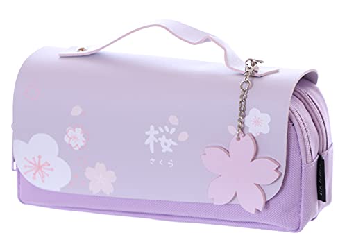 LB-2019-1 Lila Pastel Sakura Kirschblüte Doppelfach Schlampermäppchen Etui Kosmetik Aufbewahrungs-Tasche Kawaii von Kawaii-Story