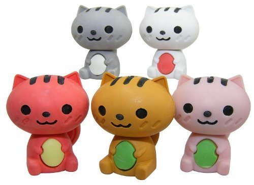 Kawaii Tiere: 5 Farben Katze Radierer (5 Stück) von Kawaii