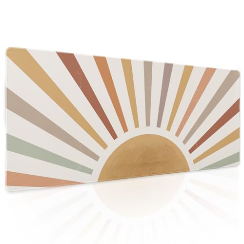 Buntes Boho-Gaming-Mauspad, XL, Sonne, Bohemian, Orange, Vintage, Retro, erweiterte, große Schreibtischmatte, rutschfeste Gummiunterseite, genähter Rand, lange Tastatur-Mauspad für PC, Computer, Buntes Boho-Gaming-Mauspad, XL, Sonne, Bohemian, Orange, Vintage, Retro, erweiterte, große Schreibtischmatte, rutschfeste Gummiunterseite, genähter Rand, lange Tastatur-Mauspad für PC, Computer, von Kawani