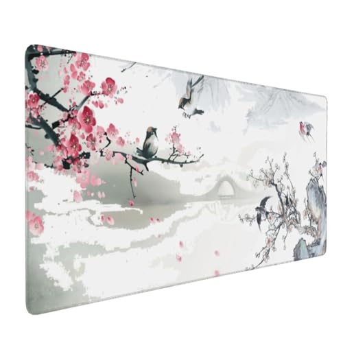 Cherry Blossom Sakura Gaming-Mauspad, 80 x 40 cm, mit genähten Kanten, verlängerte wasserdichte Schreibtischunterlagen, große Tastaturmatte, Computer-Gaming-Mauspad für Arbeit/Büro/Zuhause (zehn) Cherry Blossom Sakura Gaming-Mauspad, 80 x 40 cm, mit genähten Kanten, verlängerte wasserdichte Schreibtischunterlagen, große Tastaturmatte, Computer-Gaming-Mauspad für Arbeit/Büro/Zuhause (zehn) von Kawani