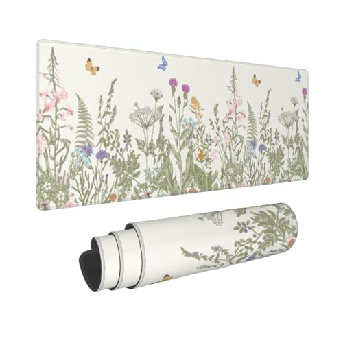 Gaming-Mauspad, Größe XL, Wildblumen, Pflanzen, erweiterte große Schreibtischunterlage, Frühling, Sommer, großes Mauspad, 80 x 30 cm, rutschfeste Gummiunterseite, langes Mauspad für Büro, Arbeit, Gaming-Mauspad, Größe XL, Wildblumen, Pflanzen, erweiterte große Schreibtischunterlage, Frühling, Sommer, großes Mauspad, 80 x 30 cm, rutschfeste Gummiunterseite, langes Mauspad für Büro, Arbeit, von Kawani