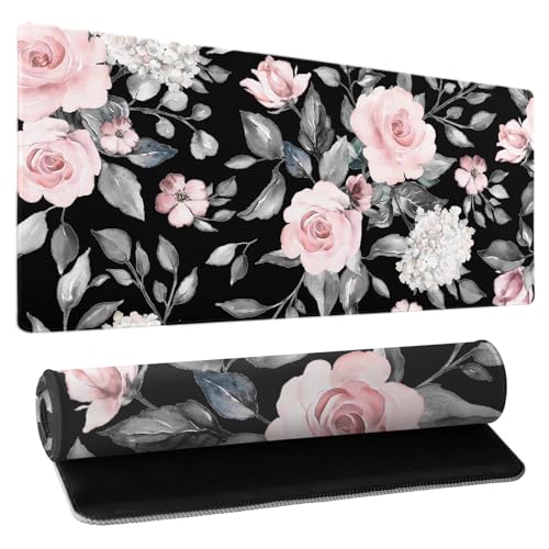 Gaming-Mauspad mit Blumenmuster, rutschfeste Gummiunterseite, schwarz, groß, 80 x 30 cm, mit genähtem Rand, wasserdicht, rosa Pfingstrosen, Blumen, Laptop, Matten für Arbeit/Spiel/Büro/Zuhause Gaming-Mauspad mit Blumenmuster, rutschfeste Gummiunterseite, schwarz, groß, 80 x 30 cm, mit genähtem Rand, wasserdicht, rosa Pfingstrosen, Blumen, Laptop, Matten für Arbeit/Spiel/Büro/Zuhause von Kawani