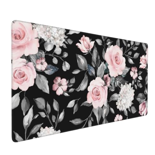 Gaming-Mauspad mit Blumenmuster, rutschfeste Gummiunterseite, schwarz, groß, 80 x 40 cm, mit genähtem Rand, wasserdicht, rosa Pfingstrosen, Blumen, Laptop, Matten für Arbeit/Spiel/Büro/Zuhause Gaming-Mauspad mit Blumenmuster, rutschfeste Gummiunterseite, schwarz, groß, 80 x 40 cm, mit genähtem Rand, wasserdicht, rosa Pfingstrosen, Blumen, Laptop, Matten für Arbeit/Spiel/Büro/Zuhause von Kawani