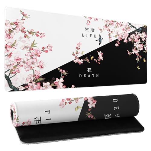 Gaming-Mauspad mit Kirschblüten-Motiv, Größe XL, erweitertes großes Mauspad, Schreibtischunterlage, japanisches Pink, Sakura-Todesleben, lang, rutschfeste Gummiunterseite, 80 x 20 cm Gaming-Mauspad mit Kirschblüten-Motiv, Größe XL, erweitertes großes Mauspad, Schreibtischunterlage, japanisches Pink, Sakura-Todesleben, lang, rutschfeste Gummiunterseite, 80 x 20 cm von Kawani
