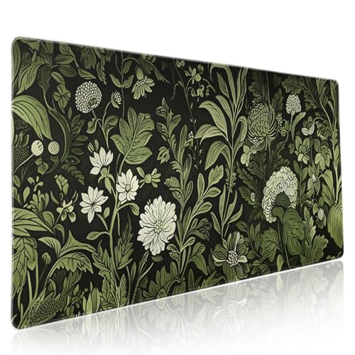 Gaming-Mauspad mit botanischen grünen Blättern, XXL, Beige, Pflanze, Schwarz, ästhetisch, erweitert, groß, rutschfeste Gummiunterseite, genähter Rand, lange Tastatur-Mauspad für PC, Computer, Laptop, Gaming-Mauspad mit botanischen grünen Blättern, XXL, Beige, Pflanze, Schwarz, ästhetisch, erweitert, groß, rutschfeste Gummiunterseite, genähter Rand, lange Tastatur-Mauspad für PC, Computer, Laptop, von Kawani